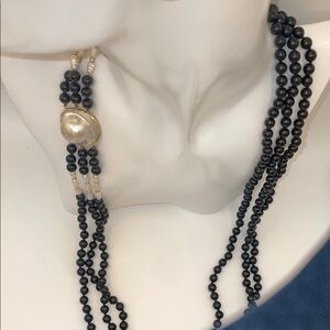14k Mabe Pearl, Rice Pearl & Black Onyx Opera Length Necklace